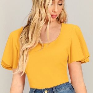 Yellow flutter sleeve top